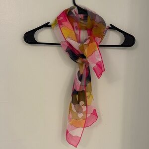 Vintage 1960’s Chiffon Silk Blend Scarf Floral Abstract Yellow, Pink Retro